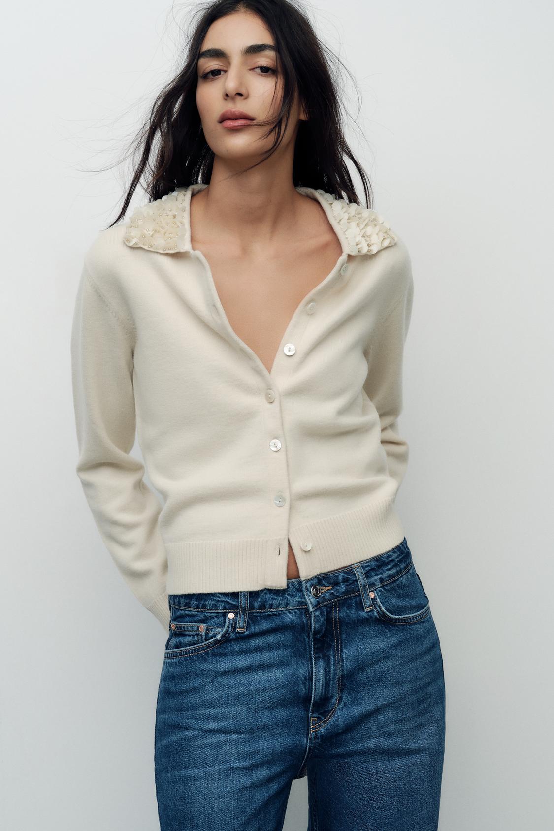 WOOL CARDIGAN WITH BEADS