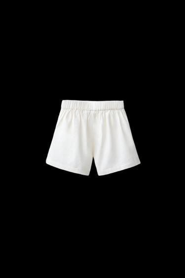 Zara COTTON LINEN EMBROIDERED FLORAL SHORTS - Ecru