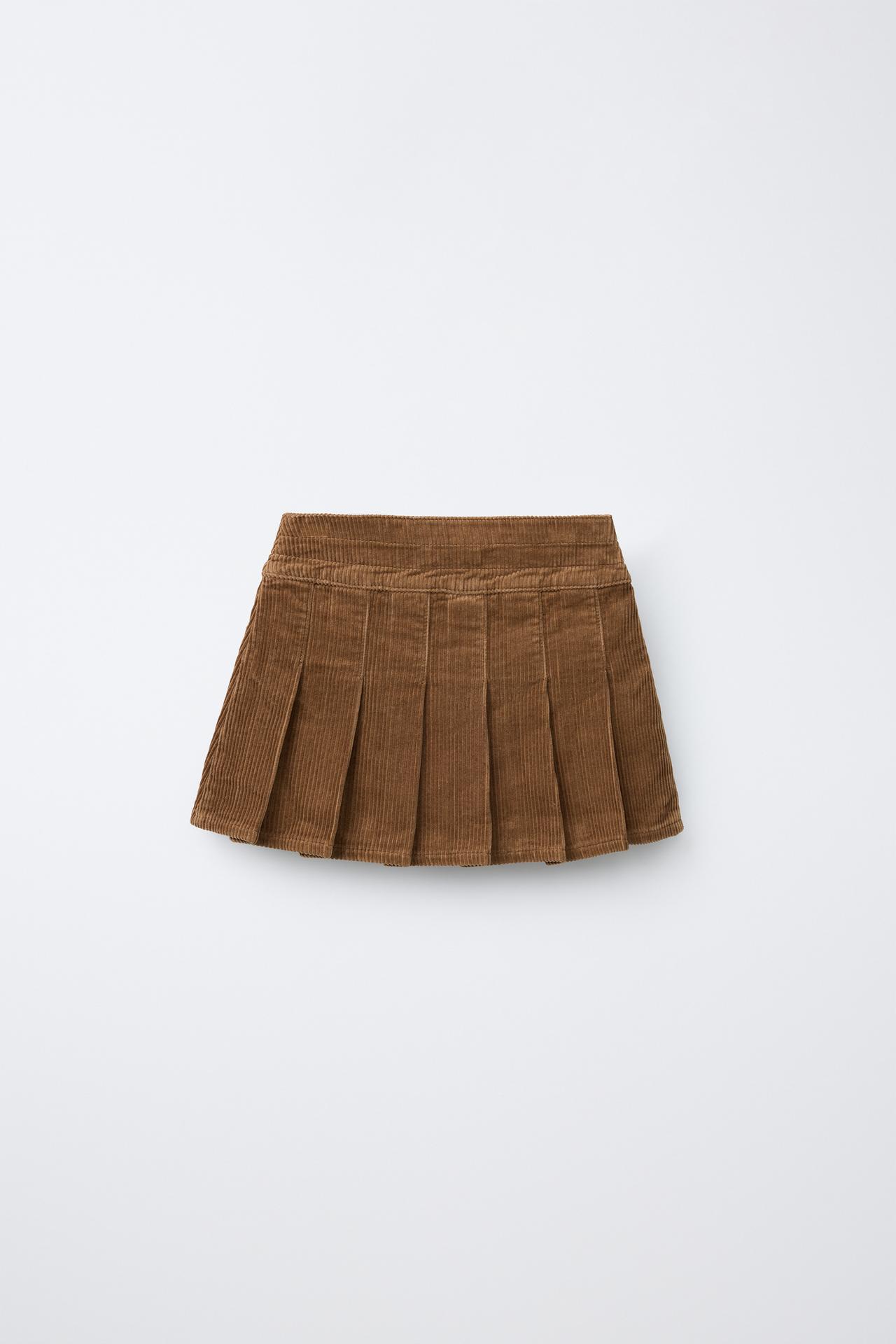 CORDUROY PLEATED SKIRT — Mid-camel