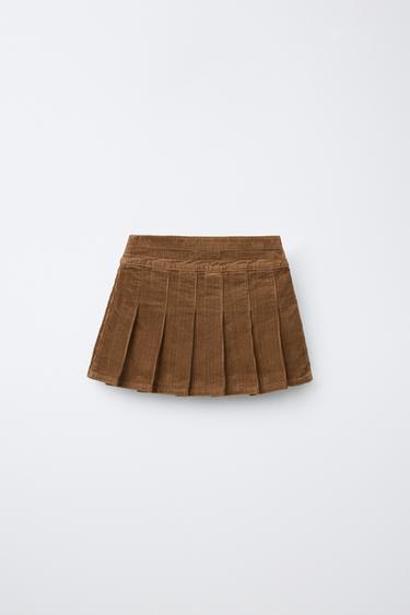 CORDUROY PLEATED SKIRT — Mid-camel 2