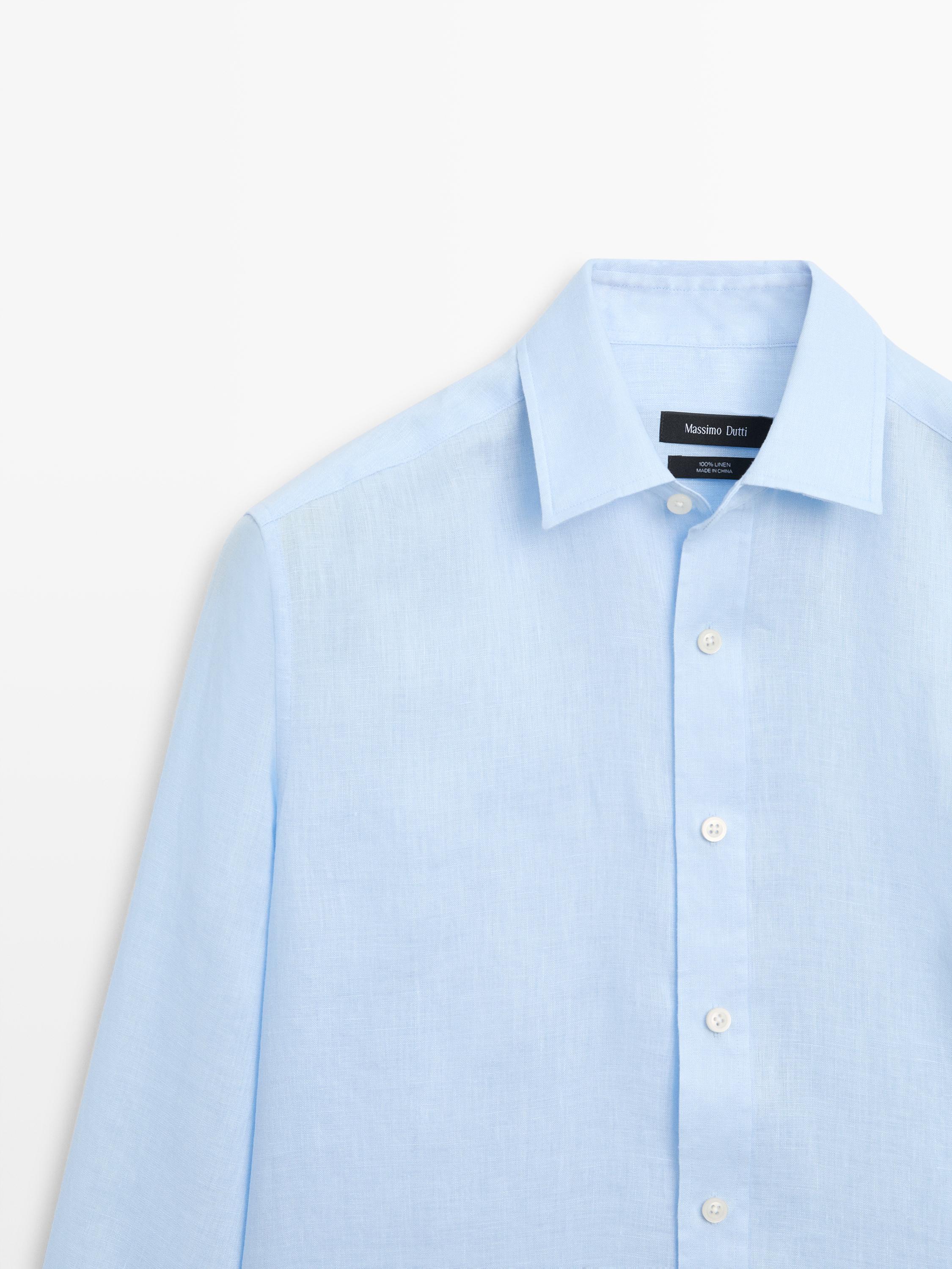 Slim fit 100% linen shirt — Green stripe