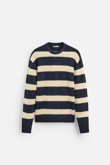 TEXTURED STRIPED SWEATER - Navy blue by Zara