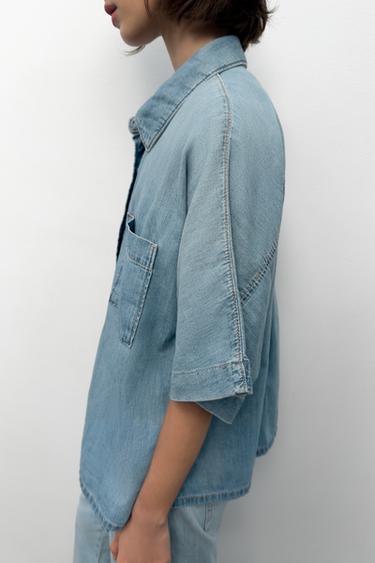 TRF SHORT SLEEVE DENIM SHIRT - Blue by Zara - Image 2