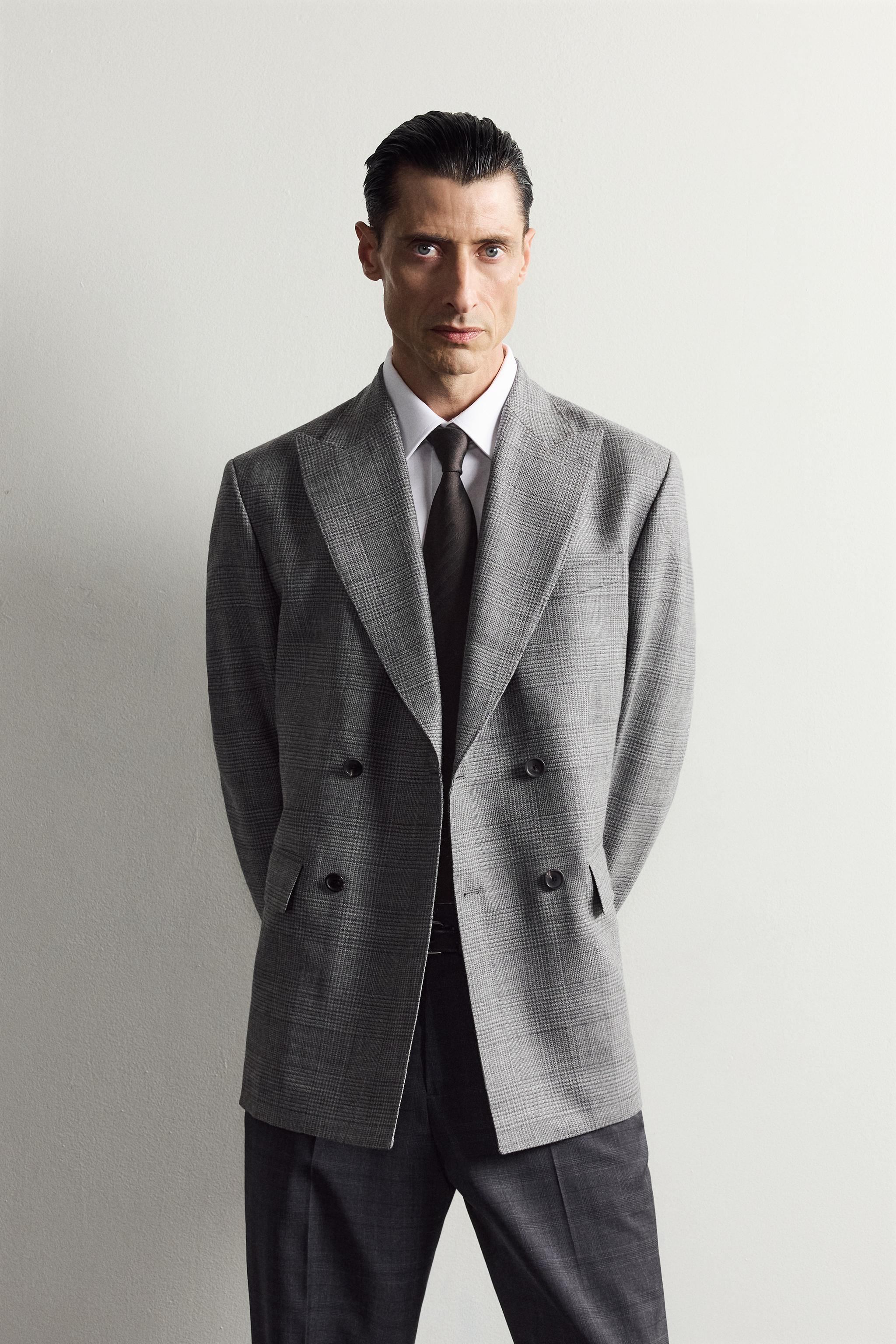 BLAZER CROISÉE CARREAUX 100% LAINE