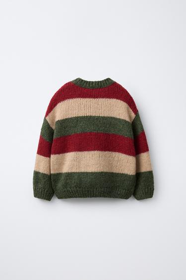 Zara STRIPED KNIT SWEATER WITH WOOL - Ecru / Maroon
