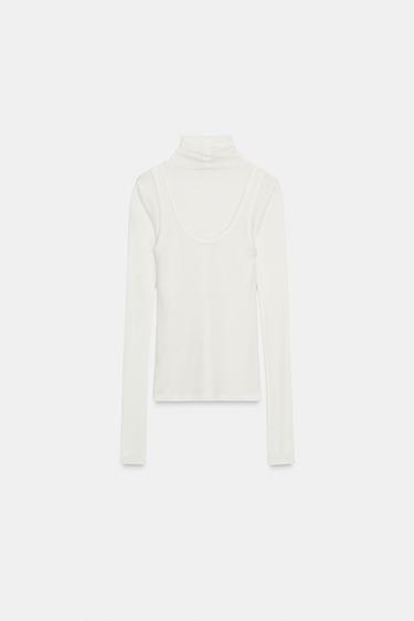 T-SHIRT COL MONTANT SUPERPOSITION - Écru de Zara - Image 4