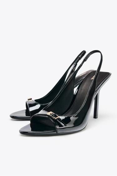 SANDALES À TALONS EFFET VERNI - Noir de Zara - Image 3