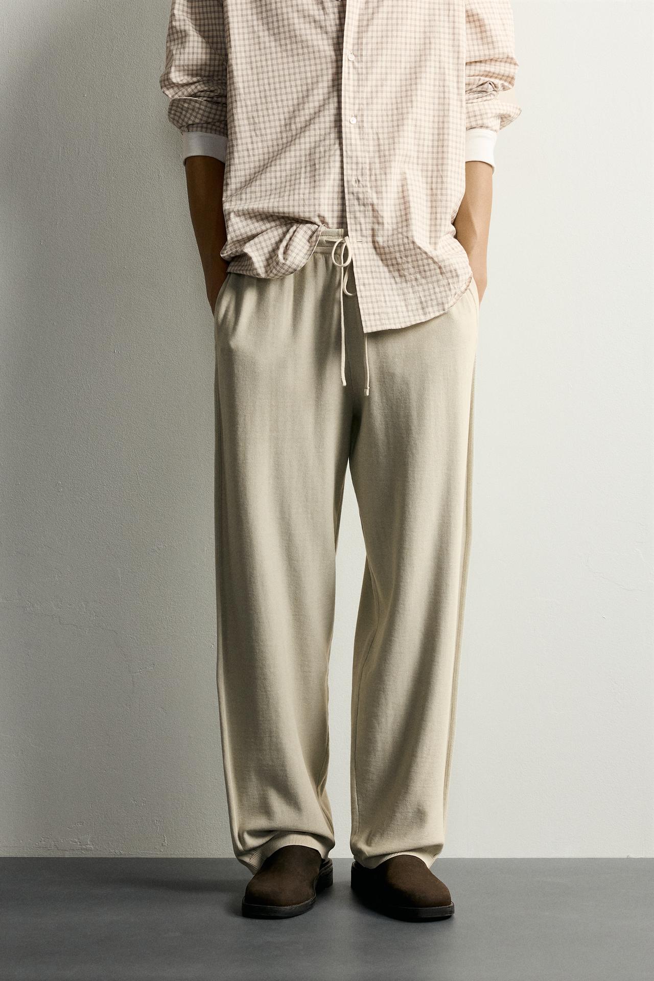 COTTON KNIT RELAXED FIT PANTS — Light gray