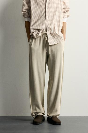 COTTON KNIT RELAXED FIT PANTS — Light gray 2