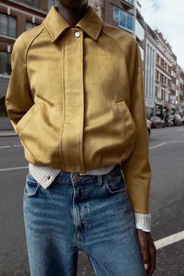 FAUX SUEDE BOMBER JACKET - Mustard by Zara - Image 3