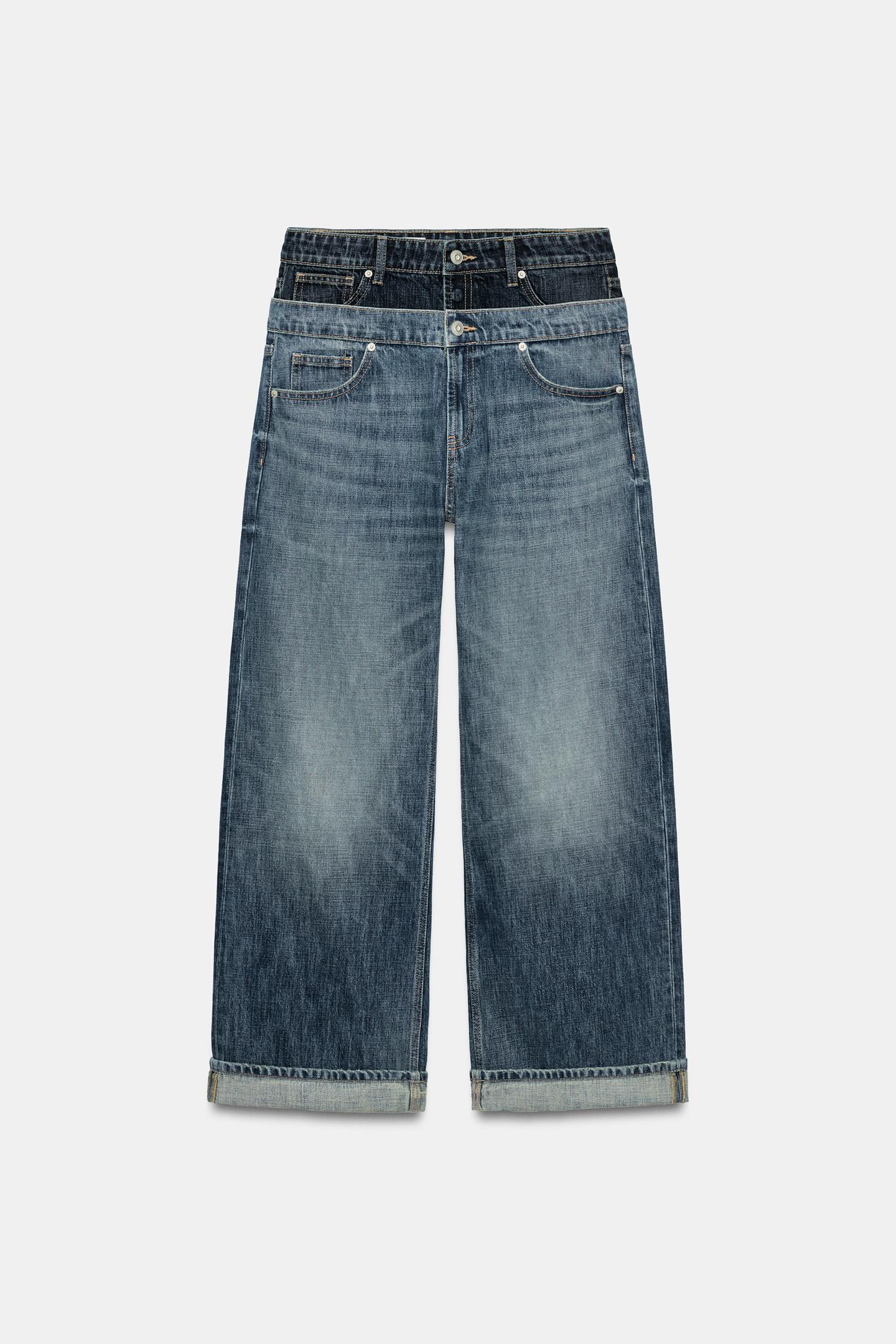 Женские джинсы Zara Trf Loose Folded Low-Rise Jeans with Double Waistband, цвет: Тёмно-синий — фото 9