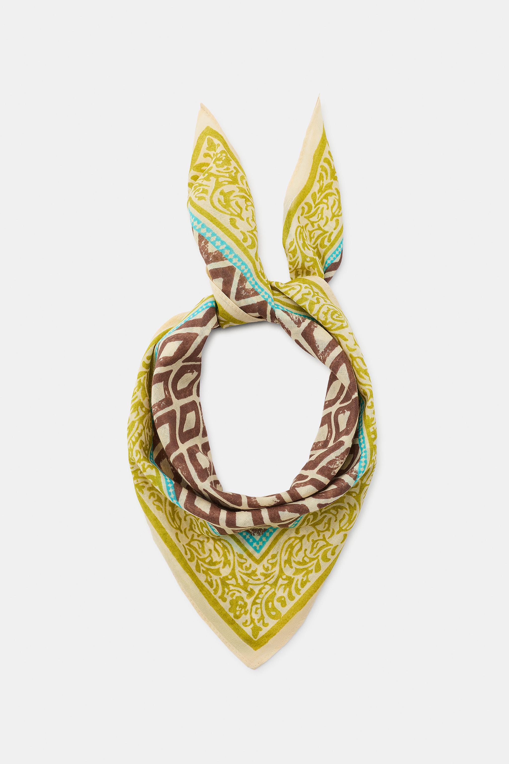 DIAMOND PRINT BANDANA SCARF — Brown