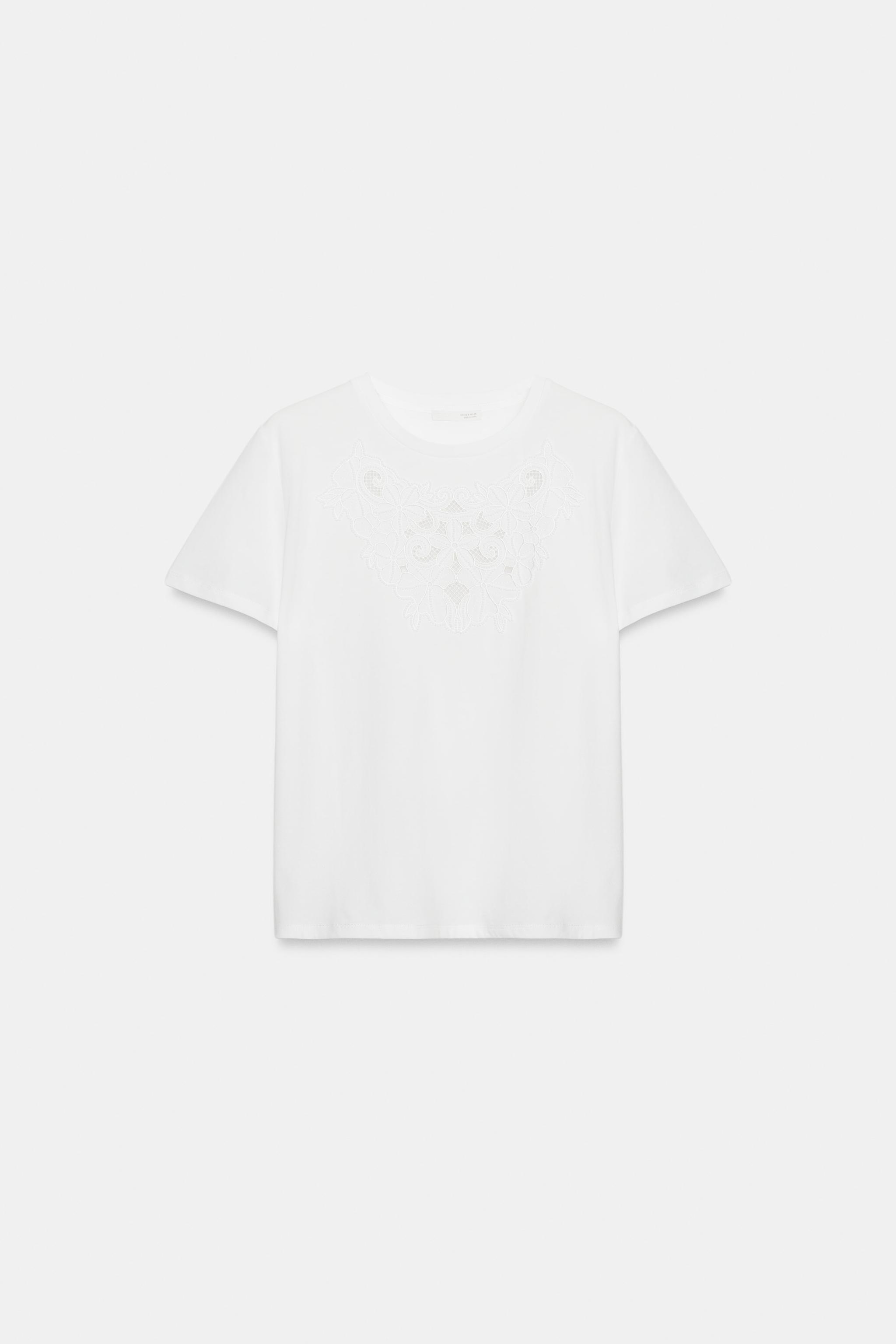 Zara PAMUKLU NAKIŞLI T-SHIRT görsel 8