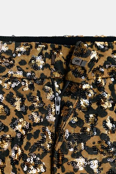 PANTALON DROIT À PAILLETTES IMPRIMÉ ANIMALIER - Noir or de Zara - Image 7
