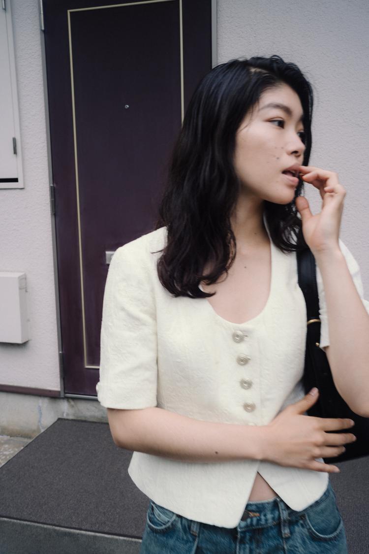 SHORT SLEEVE JACQUARD JACKET