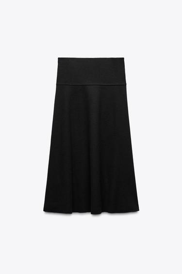 Zara VOLUMINOUS SOFT MIDI SKIRT - Black