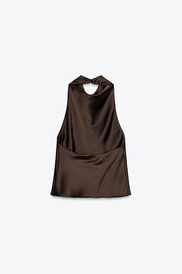 TOP HALTER SATINÉ - Marron de Zara - Image 6