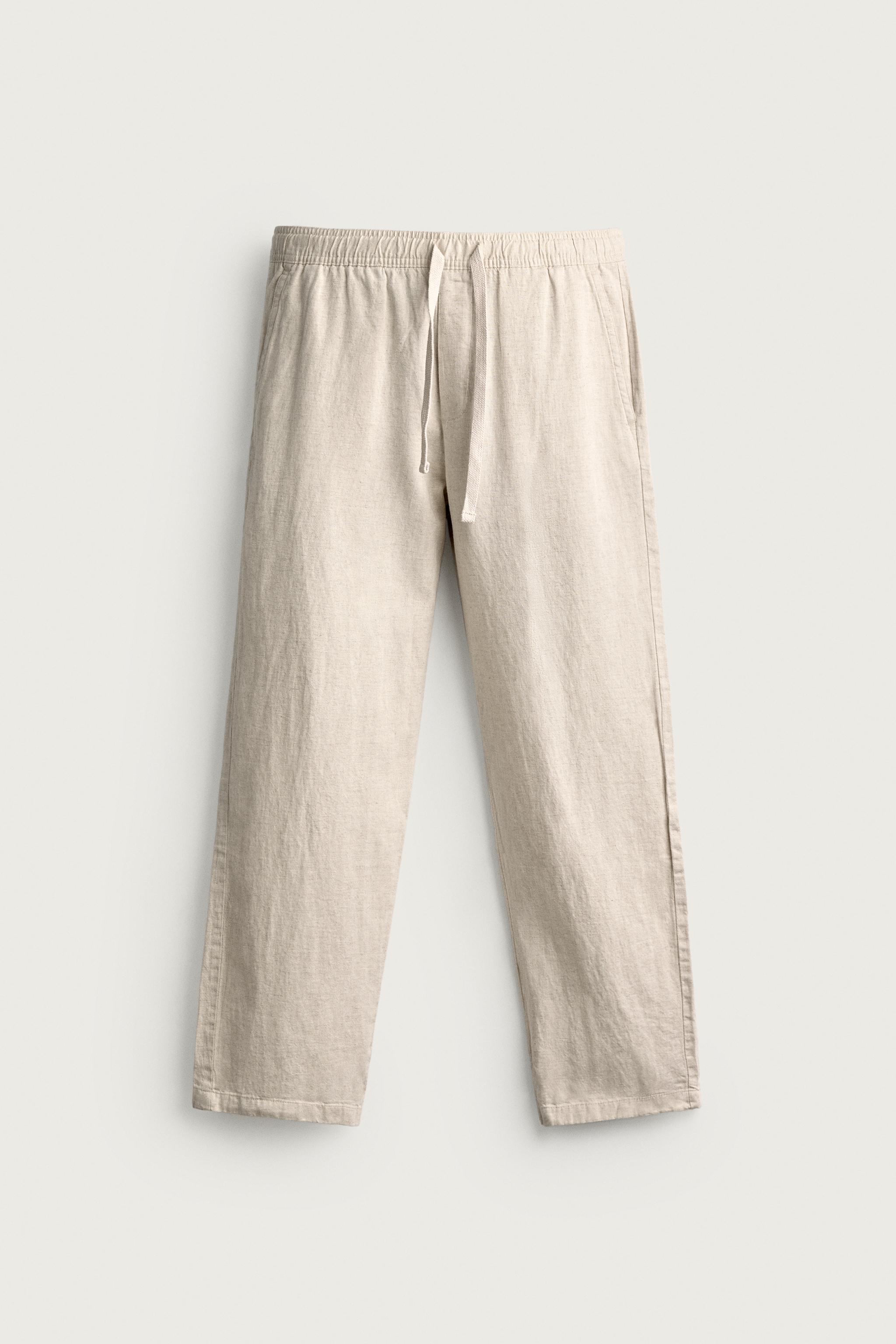 COTTON-LINEN RELAXED FIT PANTS — Light beige