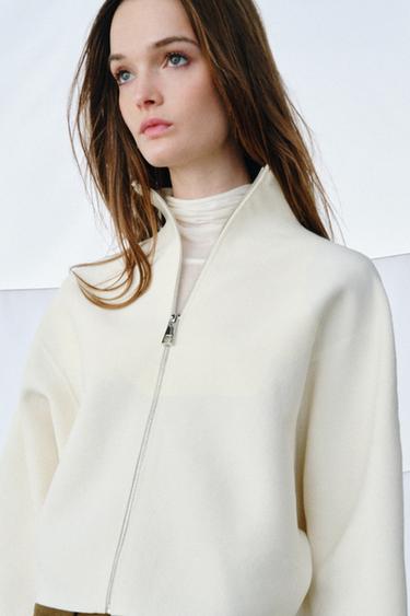 Zara ZIPPER KNIT CARDIGAN - Ecru
