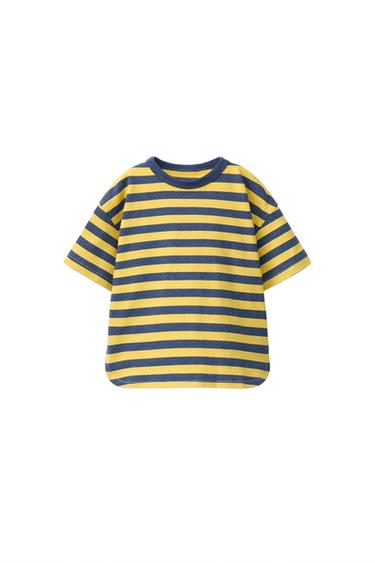 STRIPED PRINT T-SHIRT — Soft gold 1