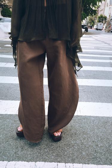 ZW COLLECTION WIDE-LEG TROUSERS WITH VENTS - Brown by Zara