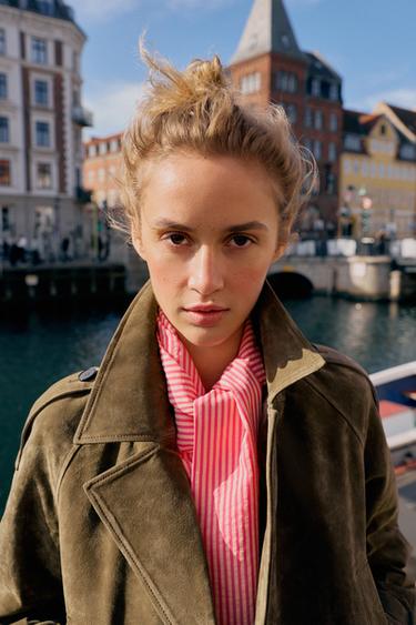 CROPPED DOUBLE-BREASTED 100% LEATHER TRENCH COAT - Dark khaki by Zara - Image 5