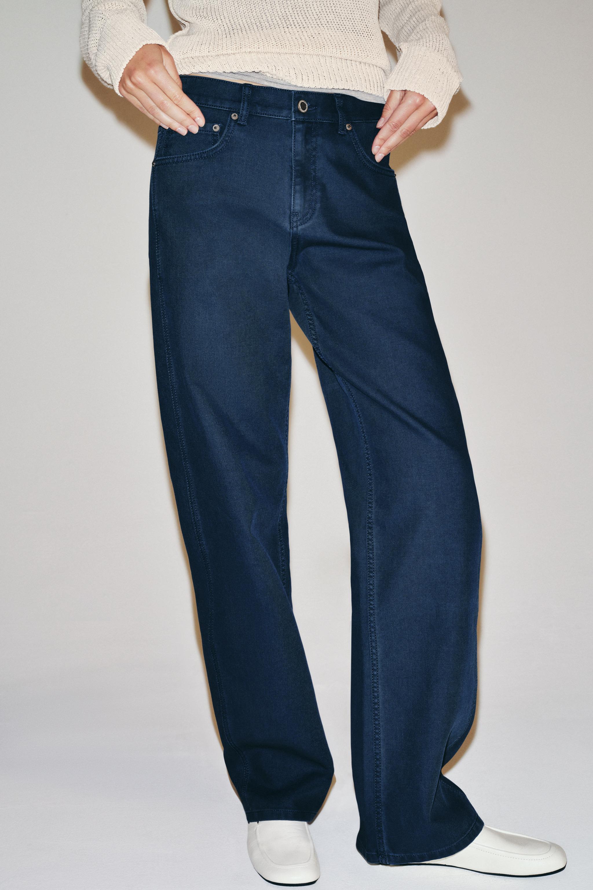 ZW COLLECTION MID-RISE CURVED STRAIGHT JEANS — Navy blue