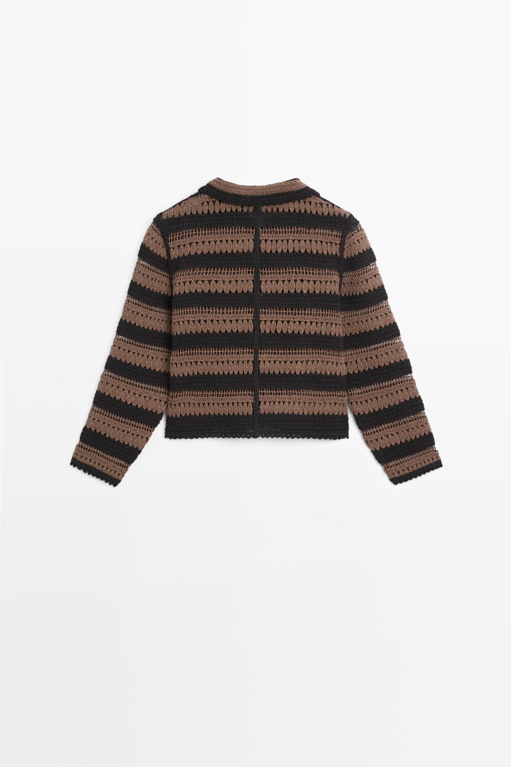 Short striped crochet knit cardigan