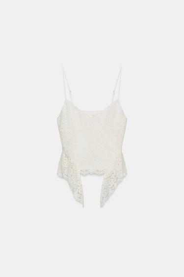 TOP ENCAJE VOLANTES - Crudo de Zara - Imagen 0