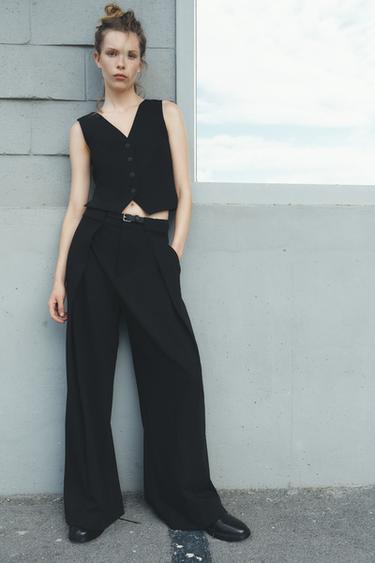 PLEATED TROUSERS WITH BELT - Black by Zara