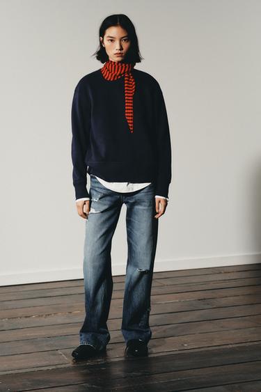 TRF RIPPED WIDE-LEG MID-WAIST JEANS - Blue by Zara