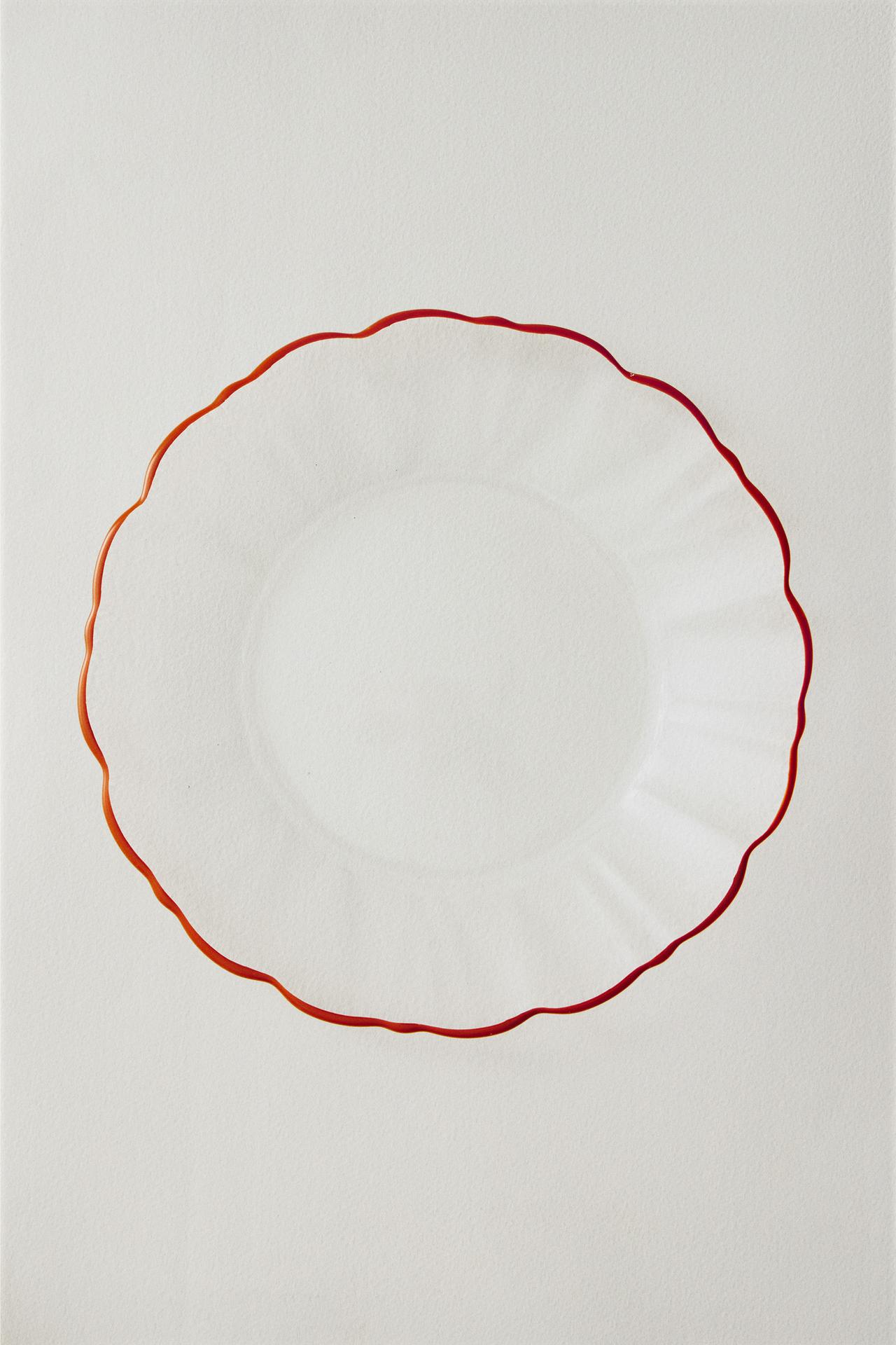 GLASS DESSERT PLATE WITH CONTRASTING RIM — Orange