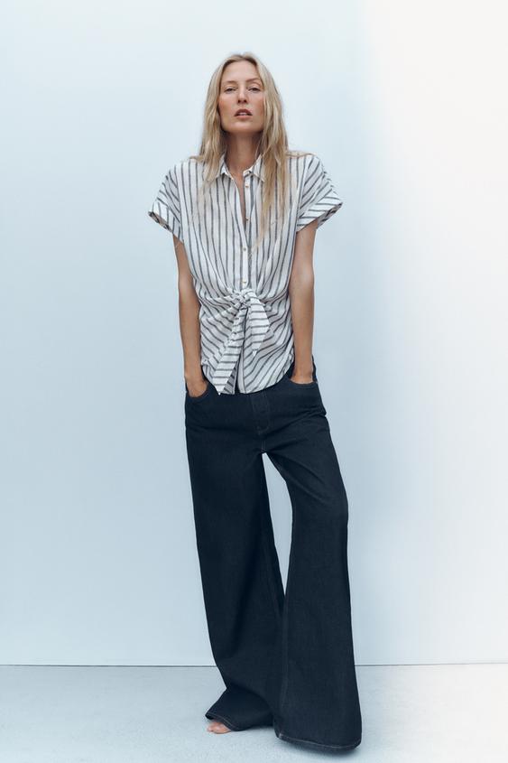 KNOTTED STRIPED LINEN SHIRT