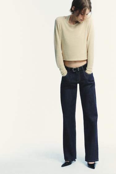 JEANS TRF WIDE LEG SHTRAT I ULËT - Blu indiane e errët nga Zara
