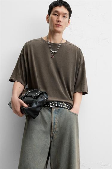 WASHED RELAXED FIT T-SHIRT - Brown by Zara - Image 5