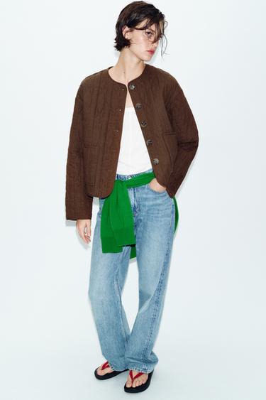 RUSTIC LINEN BLEND PUFFER JACKET - Brown by Zara