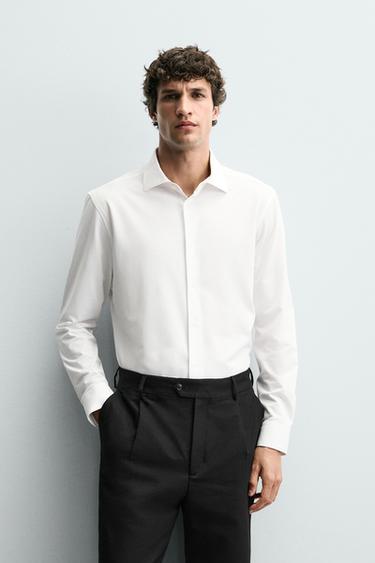 zara mens dress shirts Men's Textured Floral Print Cuban Collar Shirt Men long sleeve dress shirt