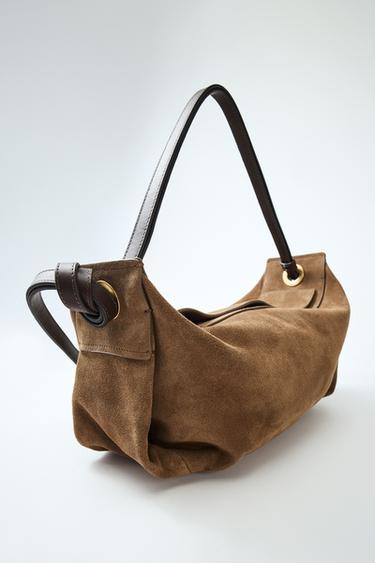 LONG LEATHER BUCKET BAG - SAND/BROWN by Zara