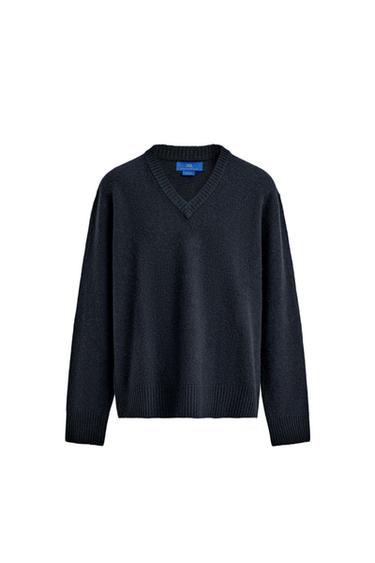 WOOL V-NECK JUMPER AARON LEVINE X ZARA - Navy blue by Zara