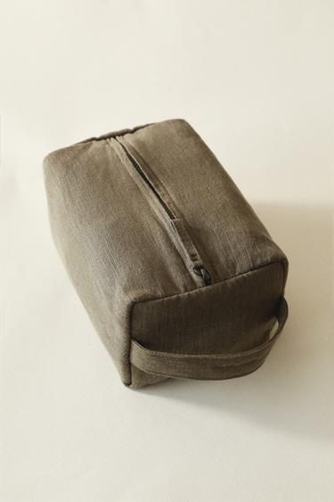 SMALL LINEN WASH BAG - Green by Zara - Image 0