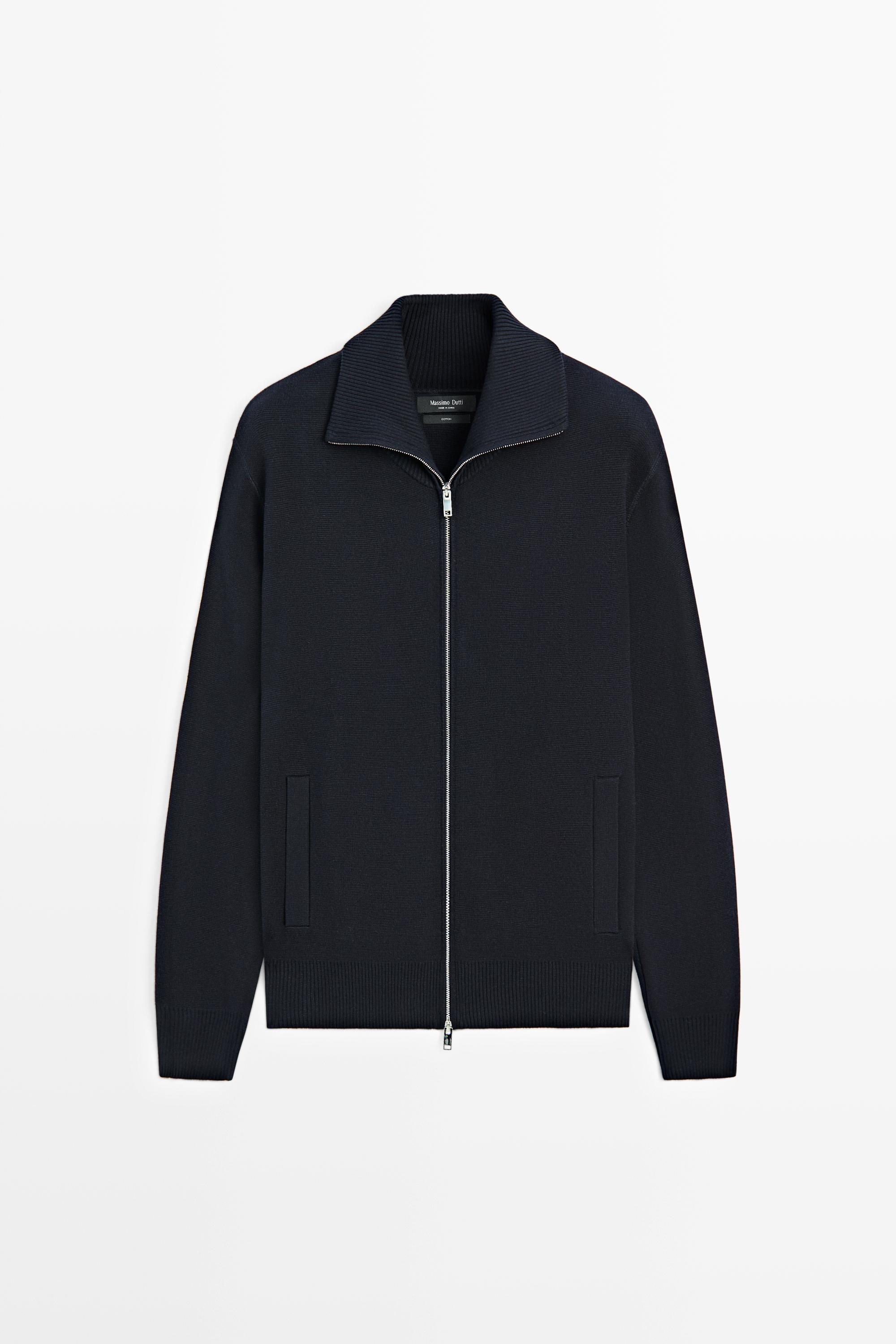 100% cotton zip-up knit cardigan — Navy blue