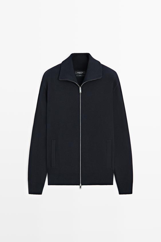 Zara 100% cotton zip-up knit cardigan - Navy blue - Image 0