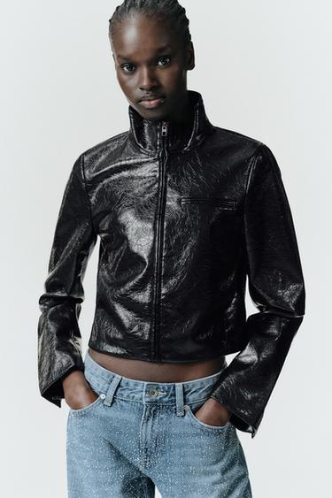 SHORT FAUX LEATHER JACKET - Black by Zara