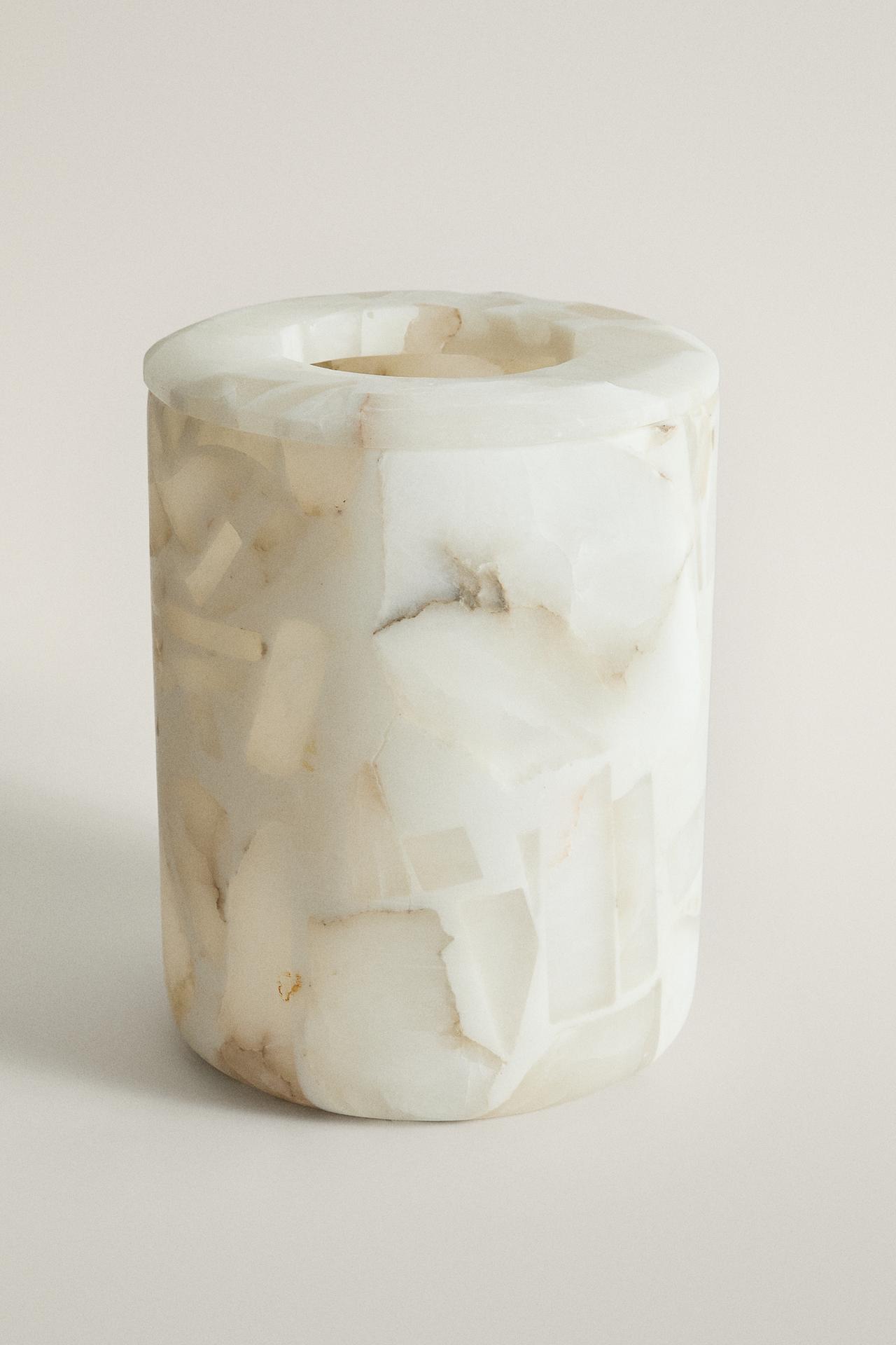 ALABASTER RESIN BATHROOM BIN — Light beige
