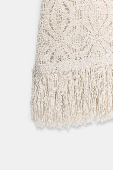 SHORT CROCHET DRESS WITH FRINGING - Light beige by Zara - Image 8