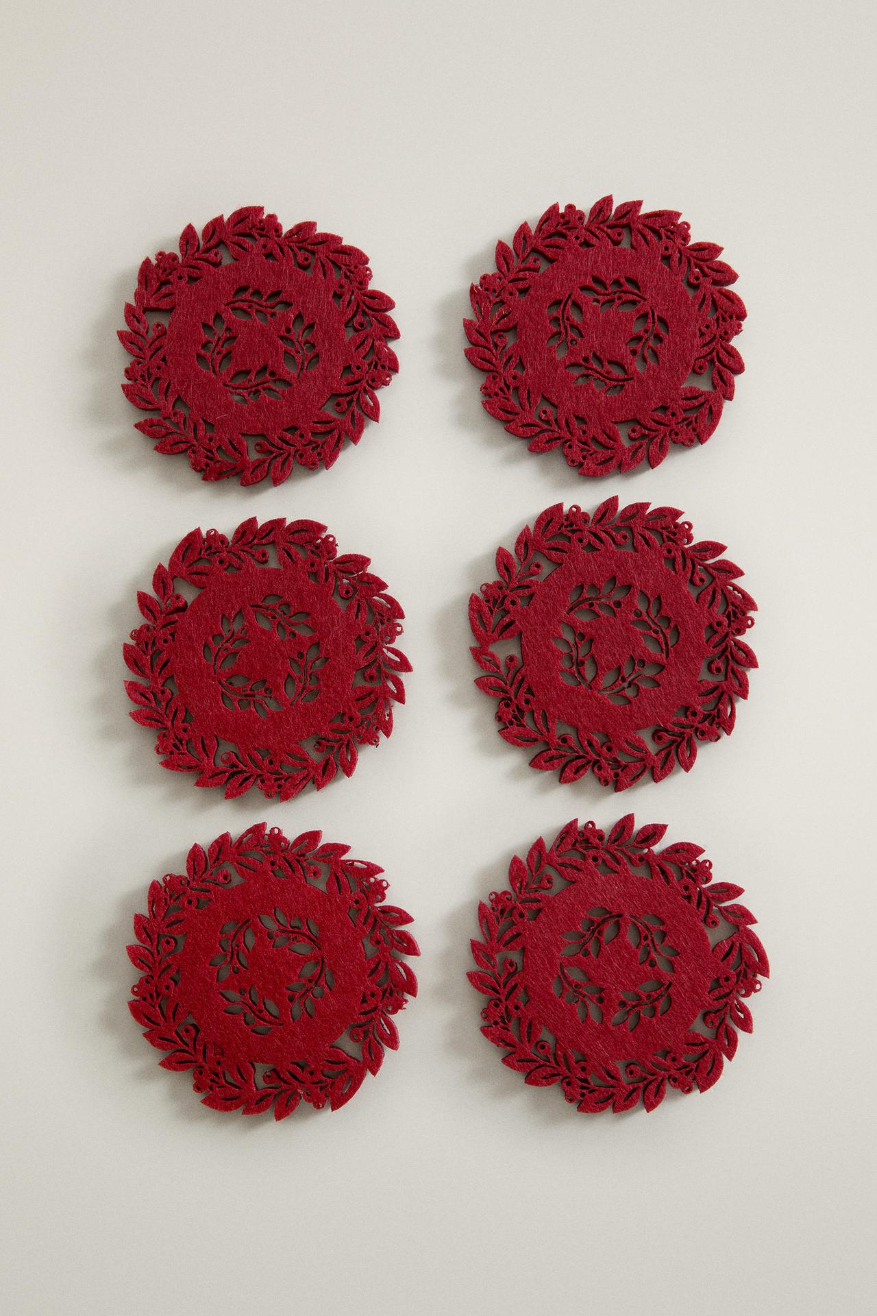 CHRISTMAS LEAF FELT COASTER SET (PACK OF 6)