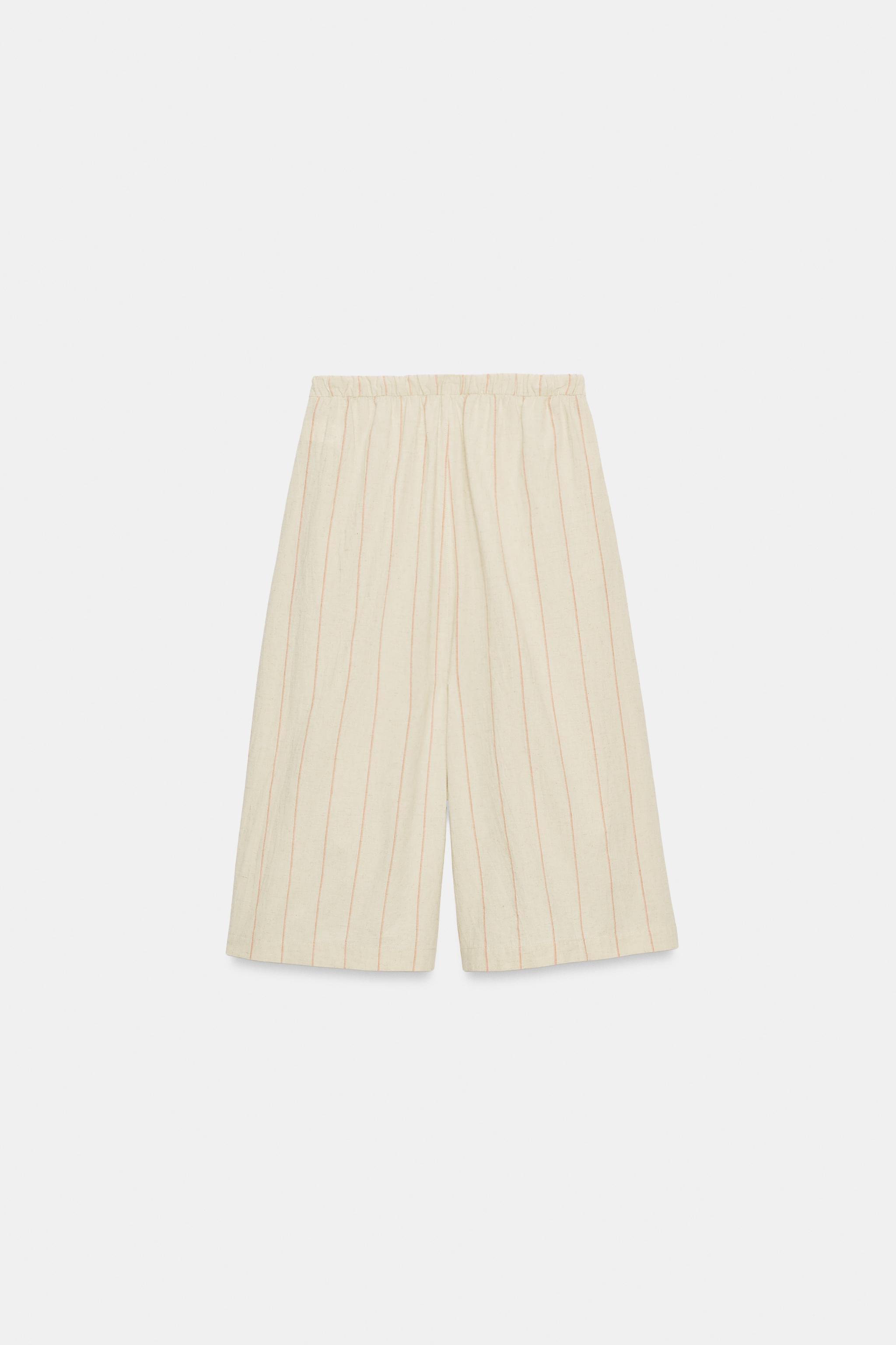 Женские брюки Zara STRIPED LINEN CULOTTE PANTS — фото 7
