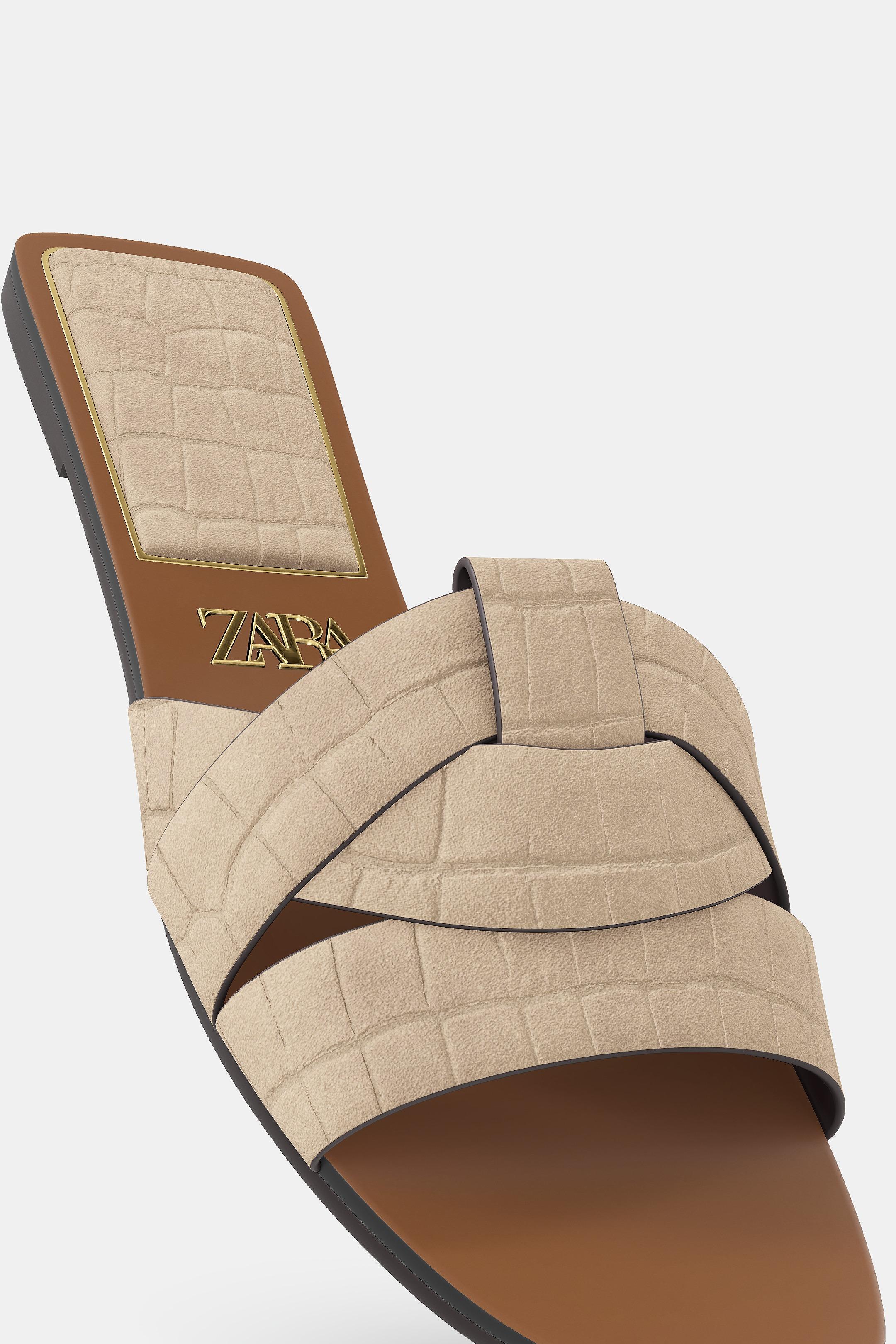 FLAT LEATHER CRISS-CROSS SANDALS - Sand Brown by Zara