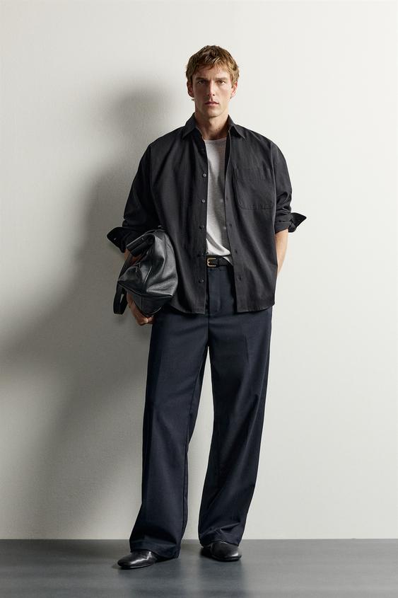 PANTALON STRAIGHT FIT PASSANTS - Bleu marine foncé de Zara - Image 0