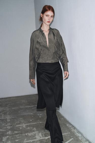 Zara ZW COLLECTION BOW POCKET BLOUSE - Grays - Image 0